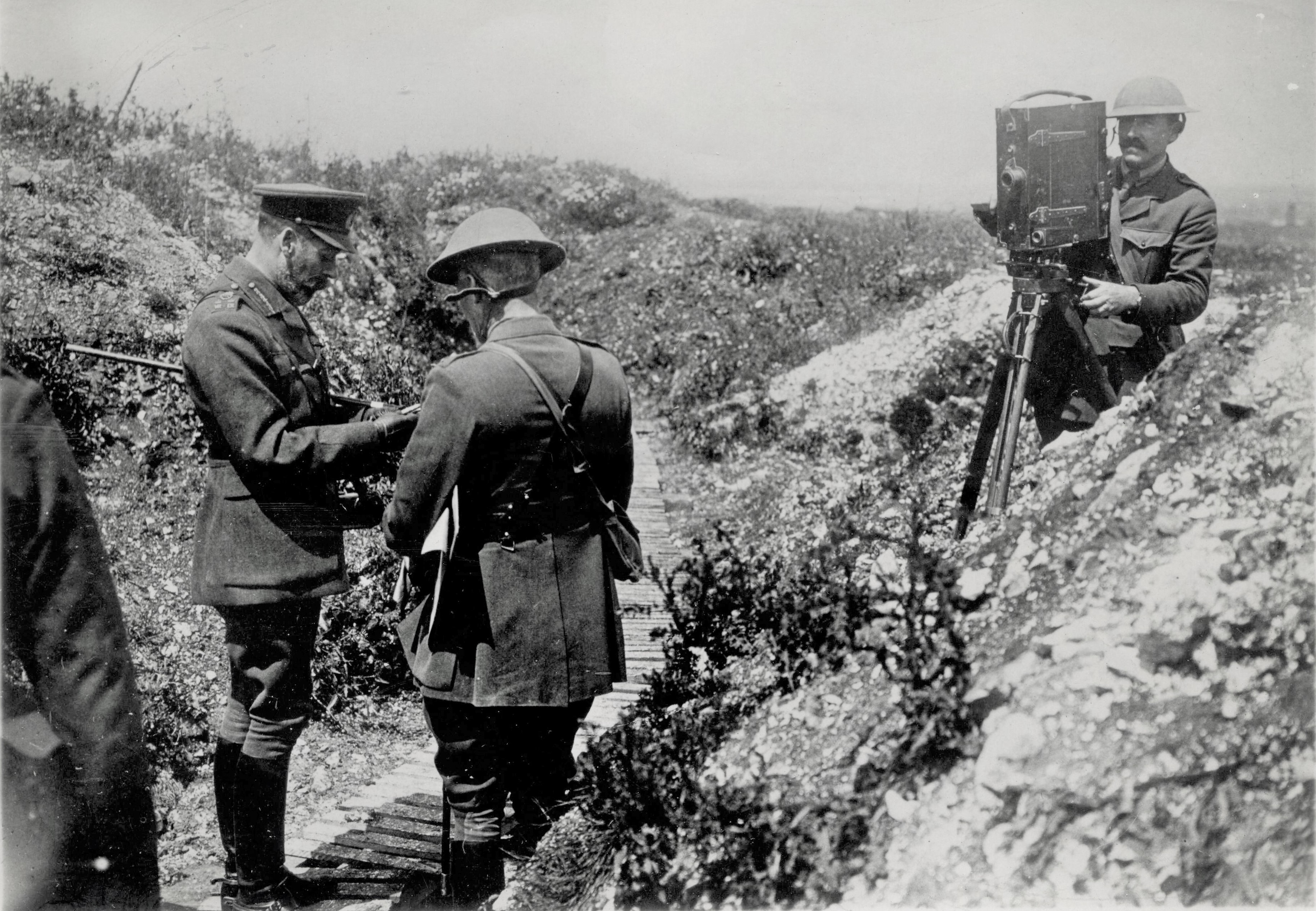 J B McDowell filming in trenches with George V edit